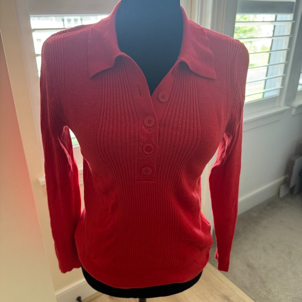 Jcrew Red Long Sleeve Polo Sweater- Half Button Up- Size Medium